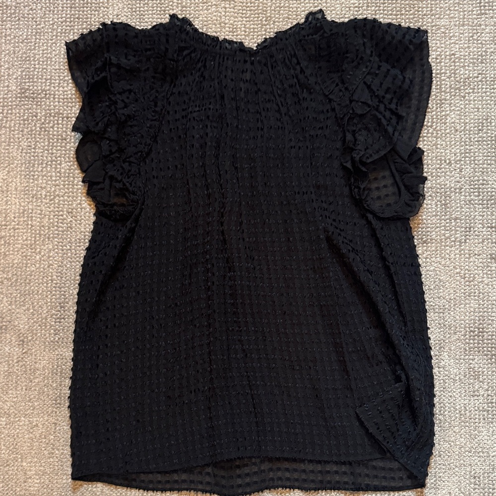Ulla Johnson Black Textured Ruffle Sleeve Blouse